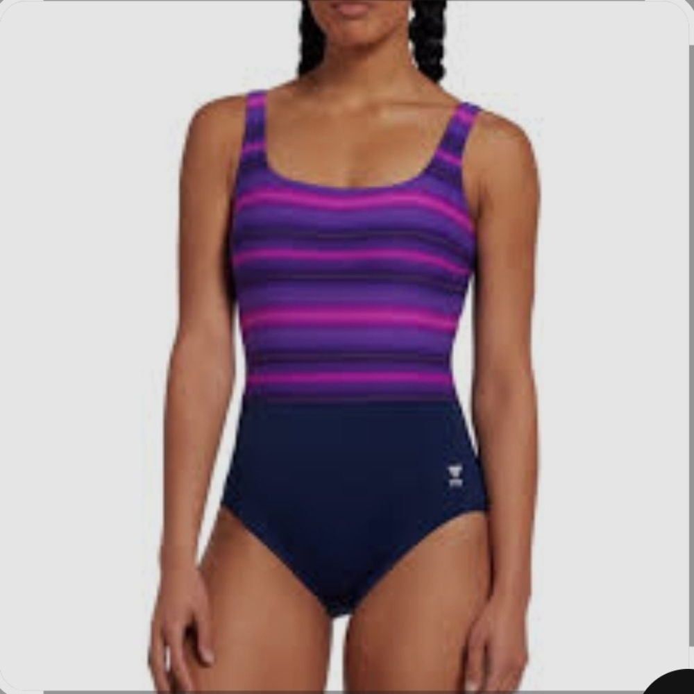 TYR Durafast Women's Tramonto Purple/navy Scoop Neck Controlfit 1 Pc Sz 6 New